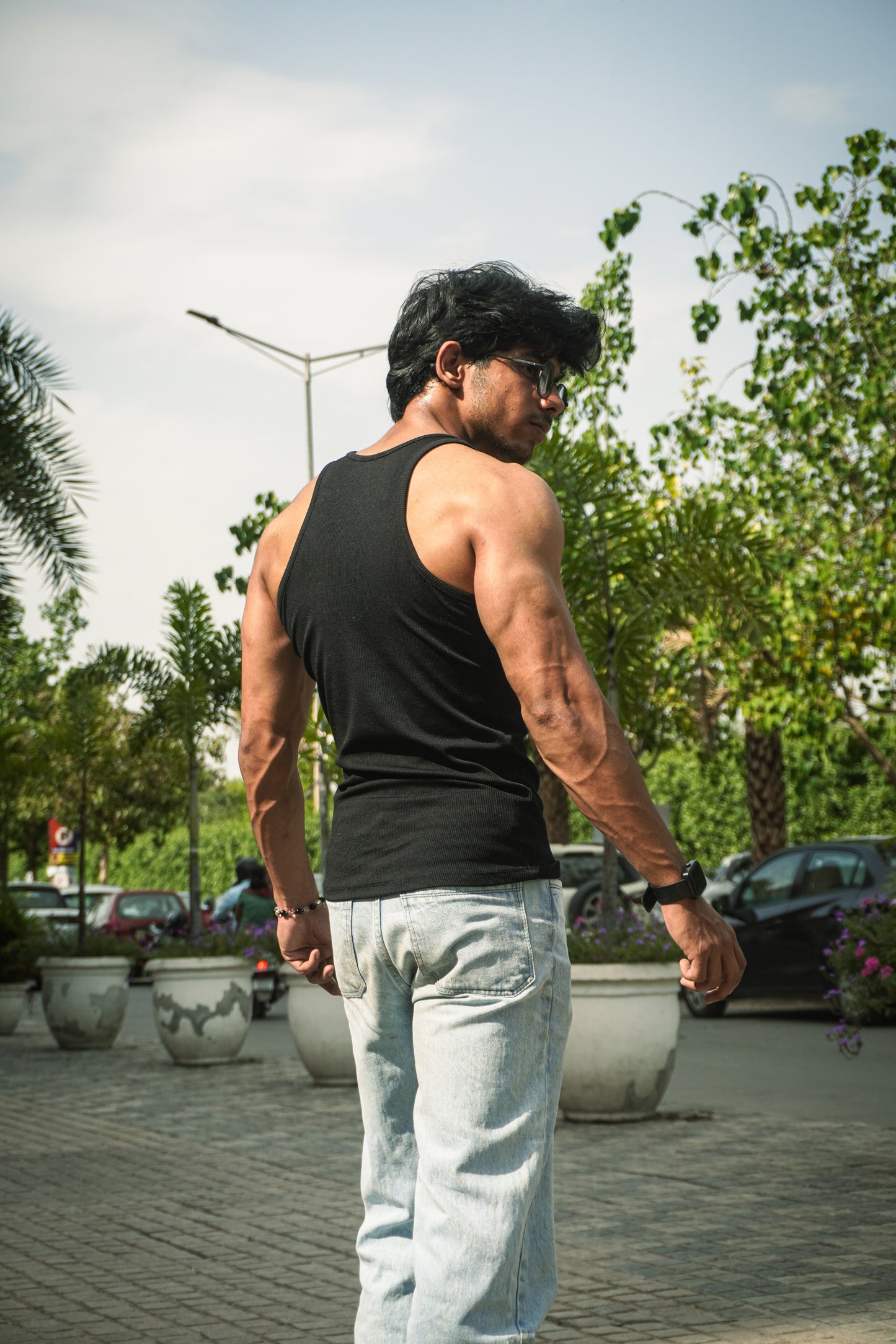 Ribbed vest combo (brown&white&brown)