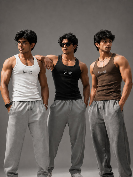 Ribbed vest combo (black&white&brown)