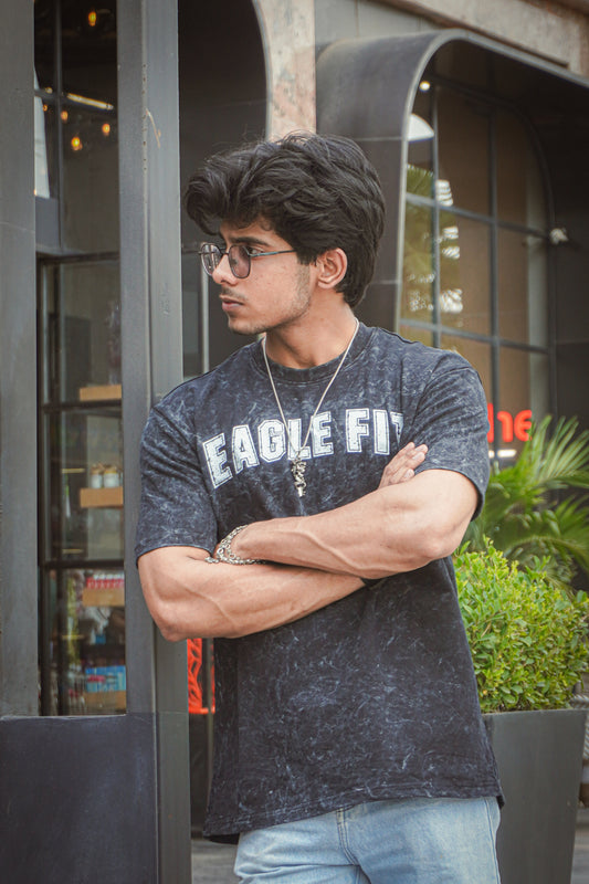 Eagle fit Acid wash Drop shoulder (black)