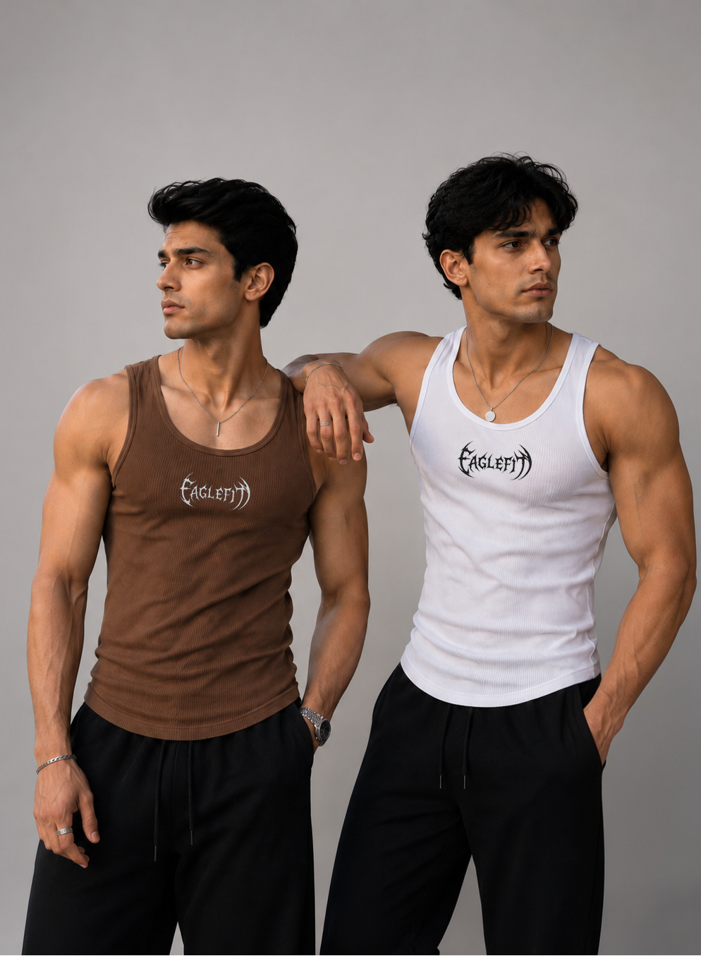 Ribbed vest combo (brown&white)