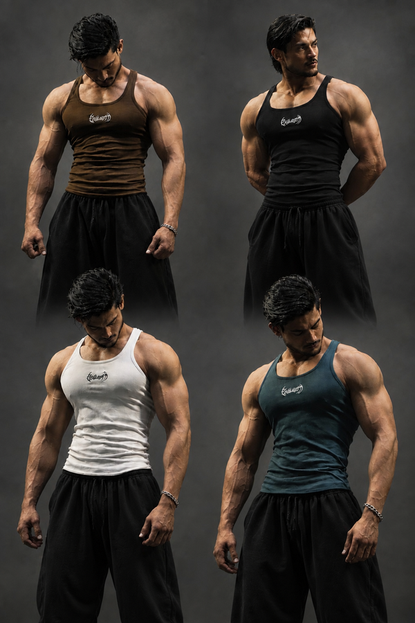 Ribbed vest combo (black&white&grey&brown)